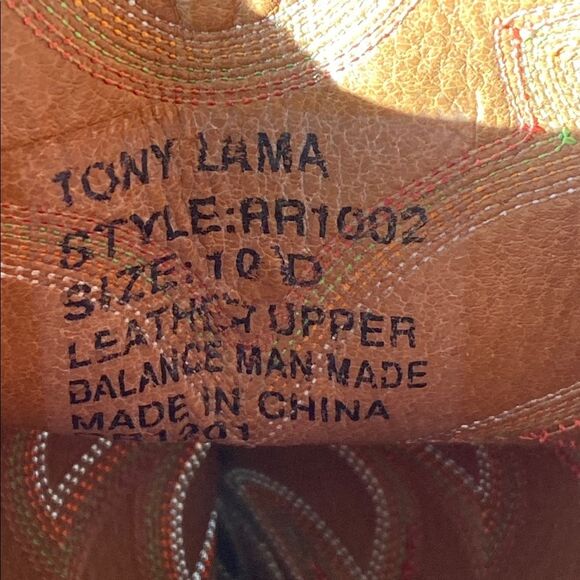 Tony Lama Men\'s RR1002 Buckaroo Western Work Boots Leather Gold Stitching Sz 10